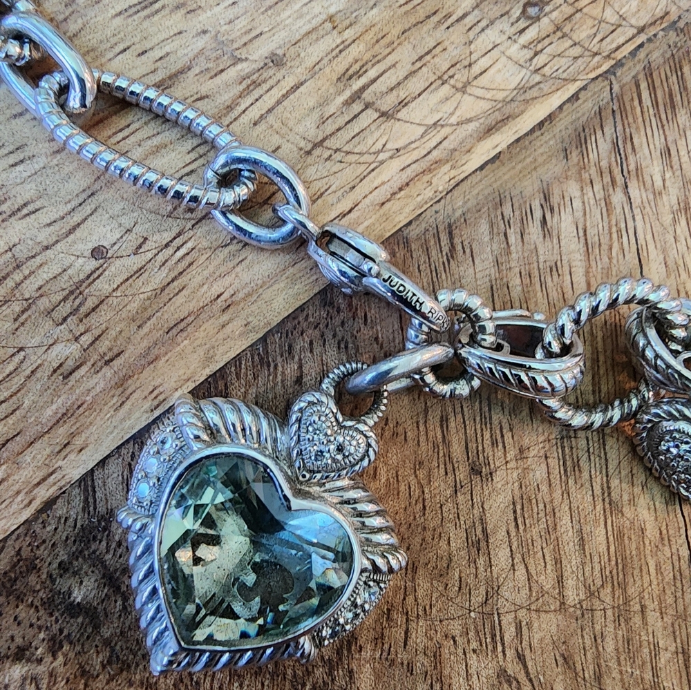Judith Ripka Sterling Silver Heart Charm Necklace 21" - Picture 2 of 10